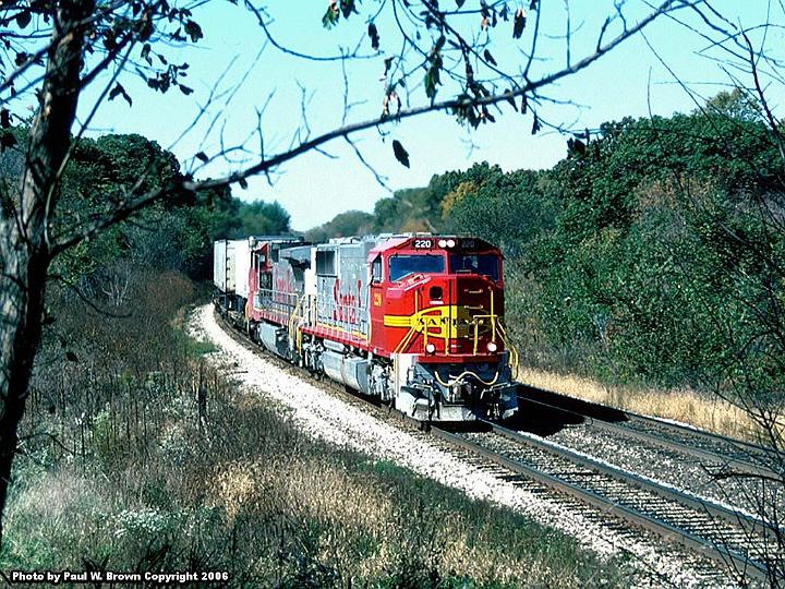 ATSF Images/Midwest/ATSF 220 at Edelstein Hill in October 1995